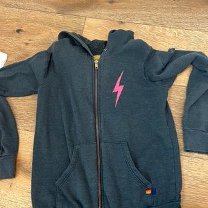 charcoal pink lightning bolt zip up aviator nation, kids size 14